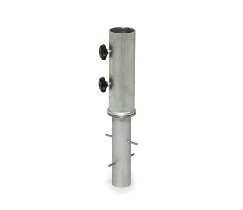 Bodenhülse für Sonnenschirm von Weishäupl, Durchmesser 5,4 cm, aus Metall mit Feststellschrauben.
